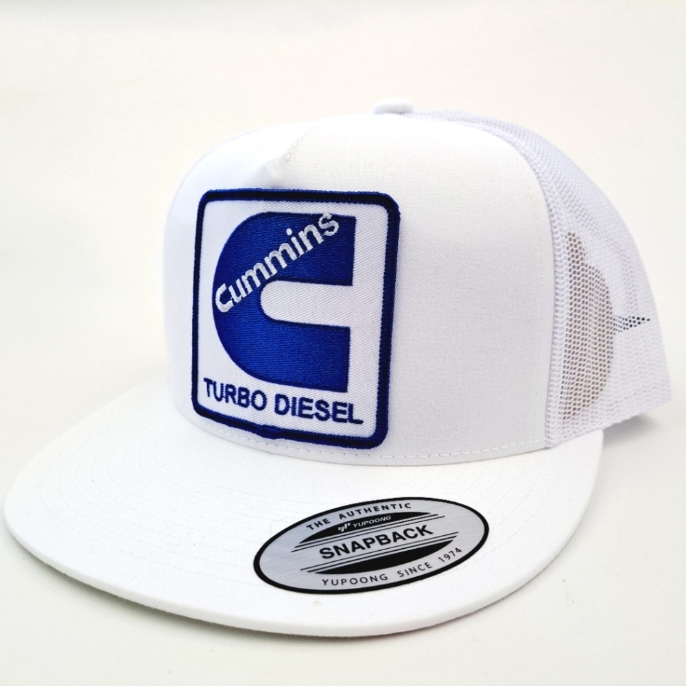 Cummins Flat Bill Trucker Mesh Snapback Cap Hat White Embroidered Patch